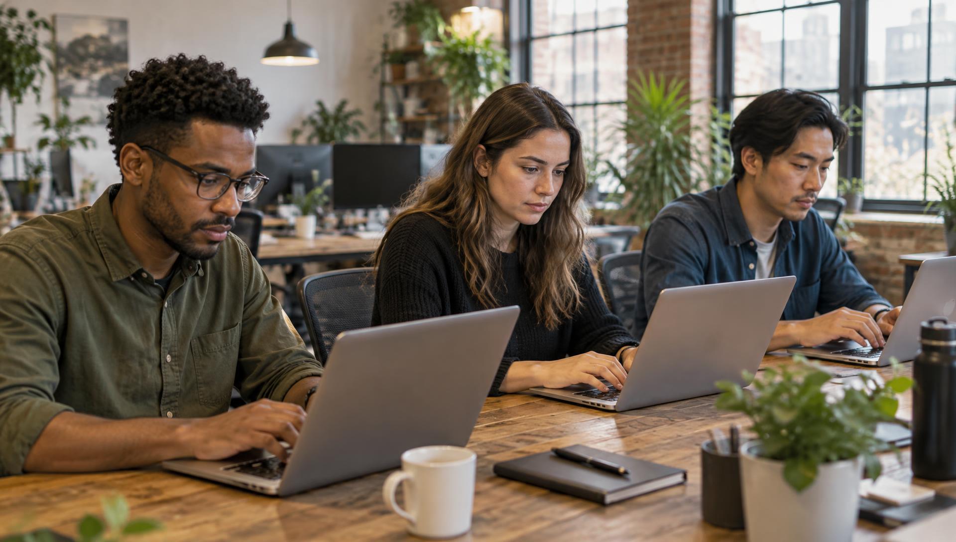 Team in a startup office working with AI platforms